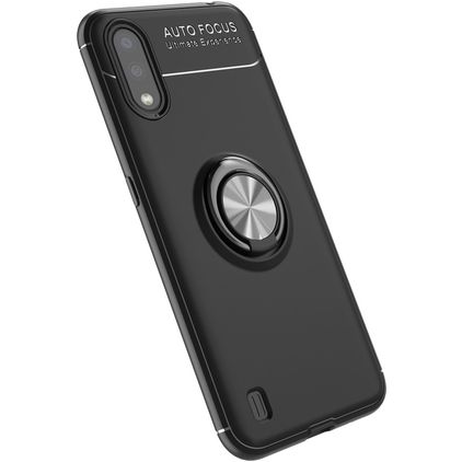 Mobigear Armor Ring Samsung Galaxy A01 TPU souple Coque arrière Antichoc avec bague de maintien - Noir