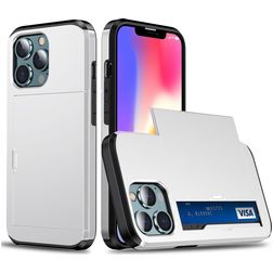 Mobigear Card Coque iPhone 14 Pro Max Coque arrière Rigide Anti-Chocs avec Porte-Cartes - Blanc