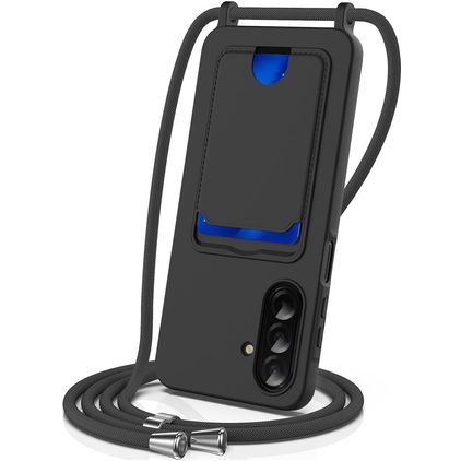 Mobigear Lanyard Card Samsung Galaxy A57 Coque avec cordon en Silicone et Porte-Cartes - Noir