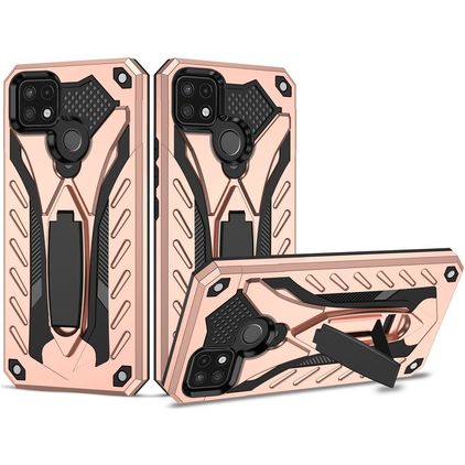 Mobigear Armor Stand Coque Realme C25Y Coque arrière Rigide Anti-Chocs avec Support Amovible - Rose doré
