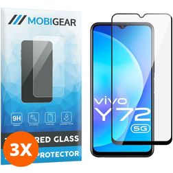 Mobigear Premium Vivo Y72 Verre trempé Protection d'écran - Compatible Coque - Noir (Lot de 3)