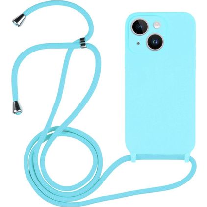 Mobigear Lanyard iPhone 14 Coque avec cordon en Silicone - Bleu