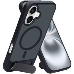 Mobiparts Hardcover Coque iPhone 16 MagSafe Coque arrière Rigide avec Support Amovible - Satin Black