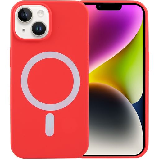 Mobigear Rubber Touch Coque iPhone 15 MagSafe Coque arrière en Silicone - Rouge