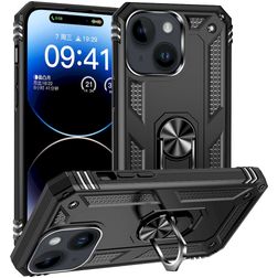 Mobigear Armor Ring Coque iPhone 15 Coque arrière Rigide Anti-Chocs avec Anneau-Support - Noir