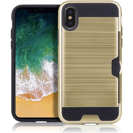 Mobigear Brushed Card Coque iPhone XS Max Coque arrière Rigide Anti-Chocs avec Porte-Cartes - Or