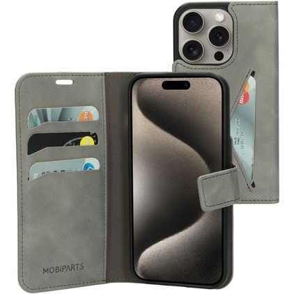 Mobiparts Classic Wallet iPhone 15 Pro Étui Portefeuille - Granite Grey