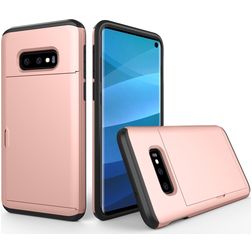 Mobigear Card Samsung Galaxy S10e Plastique rigide Coque arrière Antichoc avec porte-cartes - Rose doré