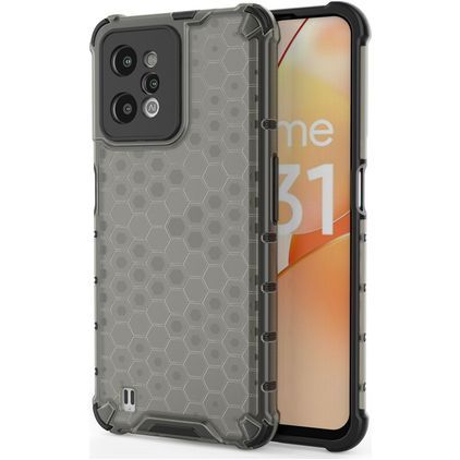 Mobigear Honeycomb Coque Realme C31 Coque arrière Rigide Anti-Chocs - Noir