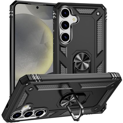 Mobigear Armor ring Coque Samsung Galaxy S25 Coque arrière Rigide Anti-Chocs avec Anneau-Support - Noir