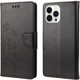 Mobigear Flowers Housse iPhone 14 Pro Etui Porte-Monnaie - Noir