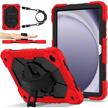 Mobigear SureGrip Xtreme Coque Samsung Galaxy Tab A9 Plus (2023) Coque arrière en Plastique rigide,Silicone + Bandoulière + Support Amovible - Rouge