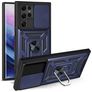 Mobigear Armor Ring Cam Slide Coque Samsung Galaxy S22 Ultra Coque arrière Rigide Anti-Chocs avec Anneau-Support - Bleu