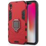 Mobigear Armor Ring iPhone XR Plastique rigide Coque arrière Antichoc avec bague de maintien - Rouge