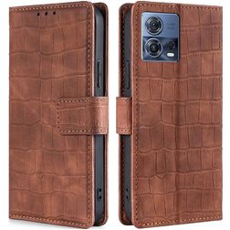 Mobigear Croco Motorola Edge 30 Fusion Étui Portefeuille - Marron
