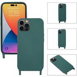 Mobigear Lanyard iPhone 14 Pro Max Silicone Coque avec cordon - Vert foncé
