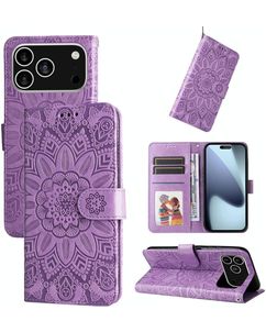 Mobigear Sunflower iPhone 18 Pro Étui Portefeuille - Violet