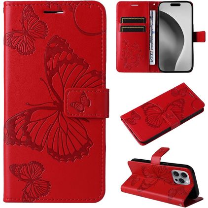 Mobigear Butterfly Housse iPhone 16 Pro Max Etui Porte-Monnaie - Rouge