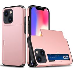 Mobigear Card iPhone 15 Plastique rigide Coque arrière Antichoc avec porte-cartes - Rose doré