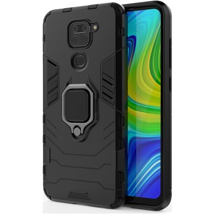 Mobigear Armor Ring Xiaomi Redmi Note 9 Plastique rigide Coque arrière Antichoc avec bague de maintien - Noir