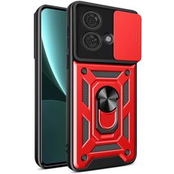 Mobigear Armor Ring Cam Slide Coque Motorola Edge 40 Neo Coque arrière Rigide Anti-Chocs avec Anneau-Support et Protecteur Lentilles - Rouge