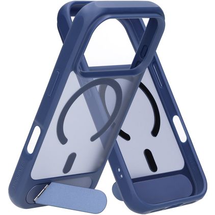Mobiparts Hardcover Coque iPhone 18 Pro MagSafe Coque arrière Rigide avec Support Amovible - Satin Blue