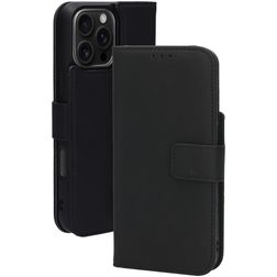 Mobiparts Housse iPhone 16 Pro Max MagSafe Etui avec Coque Détachable en Cuir Véritable Porte-Monnaie - Noir