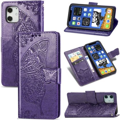Mobigear Butterfly Housse iPhone 12 Etui Porte-Monnaie - Violet