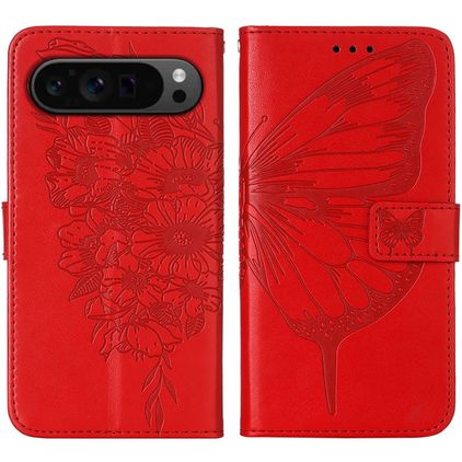 Mobigear Butterfly Housse Google Pixel 9 Pro Etui Porte-Monnaie - Rouge