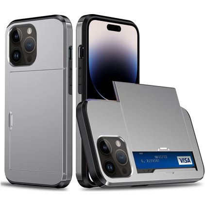 Mobigear Card Coque iPhone 15 Pro Coque arrière Rigide Anti-Chocs avec Porte-Cartes - Gris