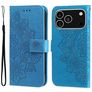 Mobigear Flowers Housse iPhone 17 Pro Etui Porte-Monnaie - Bleu