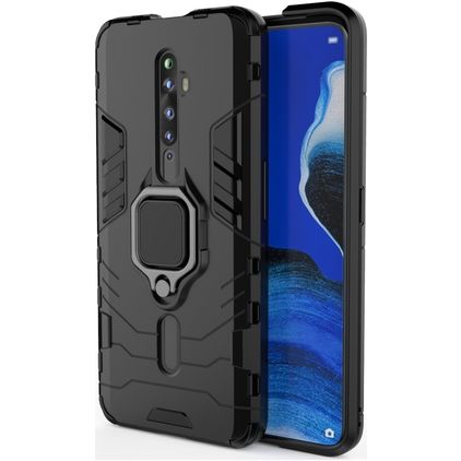 Mobigear Armor Ring OPPO Reno2 Z Plastique rigide Coque arrière Antichoc avec bague de maintien - Noir