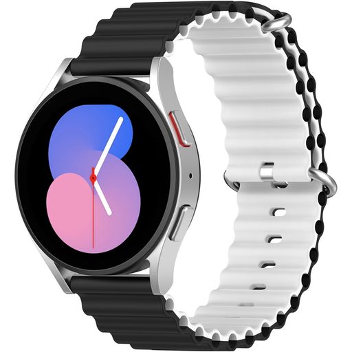 Mobigear Ocean Bracelet Silicone Smartwatch Fermeture boucle ardillon - Connexion universelle de 22 mm - Noir / Blanc