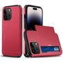 Mobigear Card Coque iPhone 15 Pro Coque arrière Rigide Anti-Chocs avec Porte-Cartes - Rouge