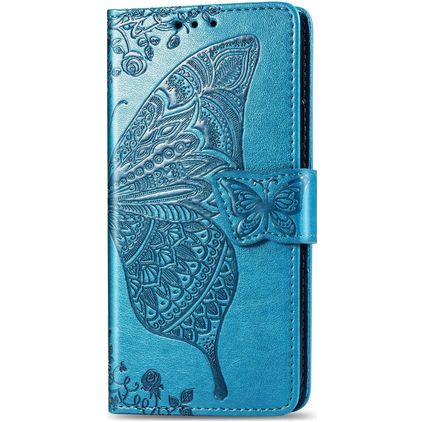 Mobigear Butterfly Housse Motorola One Action Etui Porte-Monnaie - Bleu
