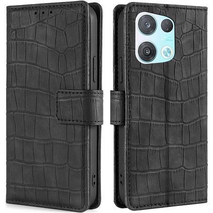 Mobigear Croco Housse OPPO Reno 8 Pro 5G Etui Porte-Monnaie - Noir