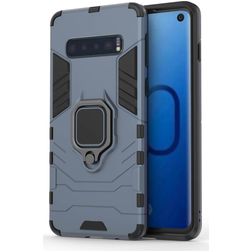 Mobigear Armor Ring Coque Samsung Galaxy S10 Coque arrière Rigide Anti-Chocs avec Anneau-Support - Bleu Marin