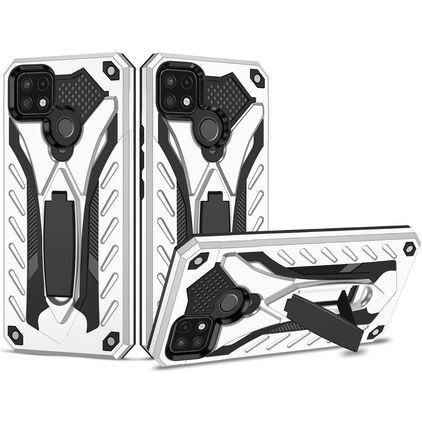 Mobigear Armor Stand Coque Realme C25Y Coque arrière Rigide Anti-Chocs avec Support Amovible - Argent