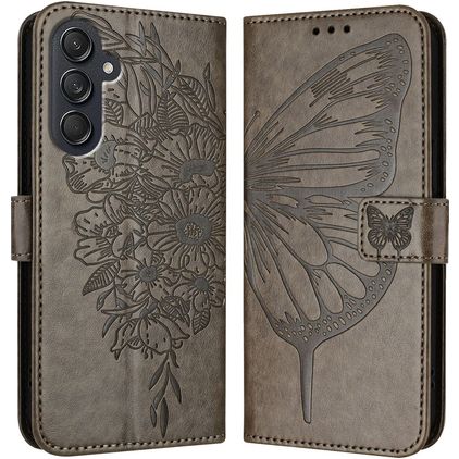 Mobigear Butterfly Housse Samsung Galaxy M55 Etui Porte-Monnaie - Gris