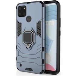 Mobigear Armor Ring Coque Realme C21Y Coque arrière Rigide Anti-Chocs avec Anneau-Support - Bleu