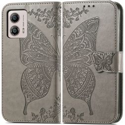 Mobigear Butterfly Housse Motorola Moto G53 5G Etui Porte-Monnaie - Gris
