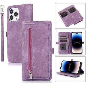 Mobigear Zipper Housse iPhone 14 Pro Etui Porte-Monnaie - Violet