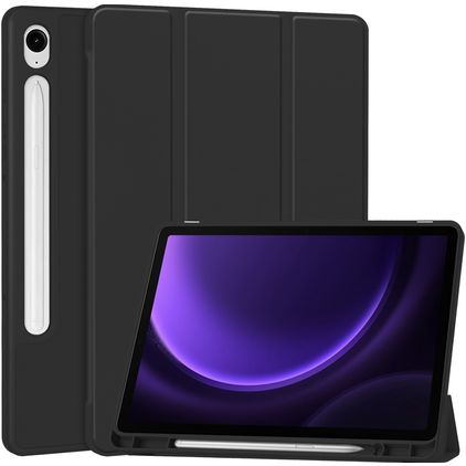 Mobigear Tri-Fold Gel Coque Samsung Galaxy Tab S9 FE Etui en TPU,Similicuir + Porte-crayon - Noir