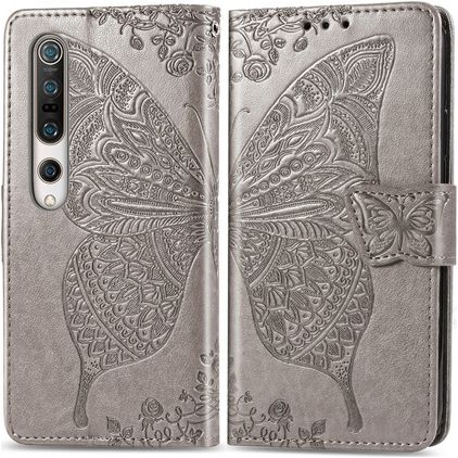 Mobigear Butterfly Housse Xiaomi Mi 10 Etui Porte-Monnaie - Gris