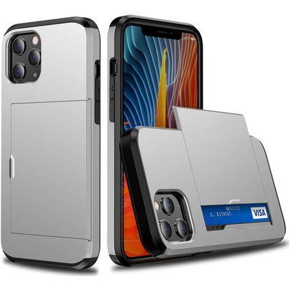 Mobigear Card Coque iPhone 12 Pro Coque arrière Rigide Anti-Chocs avec Porte-Cartes - Argent