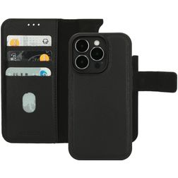 Mobiparts Housse iPhone 14 Pro MagSafe Etui avec Coque Détachable en Cuir Véritable Porte-Monnaie - Noir