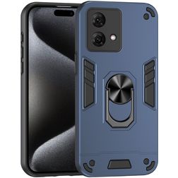 Mobigear Armor Ring Motorola Moto G84 Plastique rigide Coque arrière Antichoc avec bague de maintien - Bleu