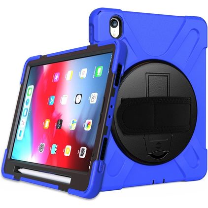 Mobigear SureGrip XGuard Coque iPad Air 11 Pouces (2024) Coque arrière en Plastique rigide,Silicone + Porte-crayon + Bandoulière + Support Amovible - Bleu