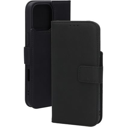 Mobiparts Wallet Housse iPhone 16 Pro Max MagSafe Etui en Cuir Véritable Porte-Monnaie - Noir