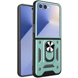 Mobigear Armor Ring Coque Samsung Galaxy Z Flip 7 Coque arrière Rigide Anti-Chocs avec Anneau-Support - Vert